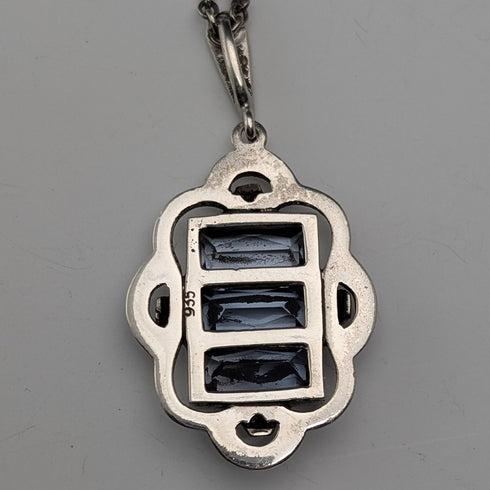 復古海藍寶石和純銀吊墜,搭配純銀項鍊